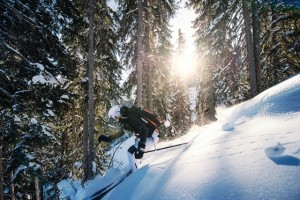 Skiing through the trees in Courchevel