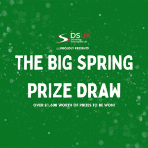 Disability Snowsport UK launch ‘The Big Spring Prize Draw’ Green promotional graphic displaying the DSUK (Disability Snowsport UK) logo and the text "The Big Spring Prize Draw — over £1,500 worth of prizes to be won.